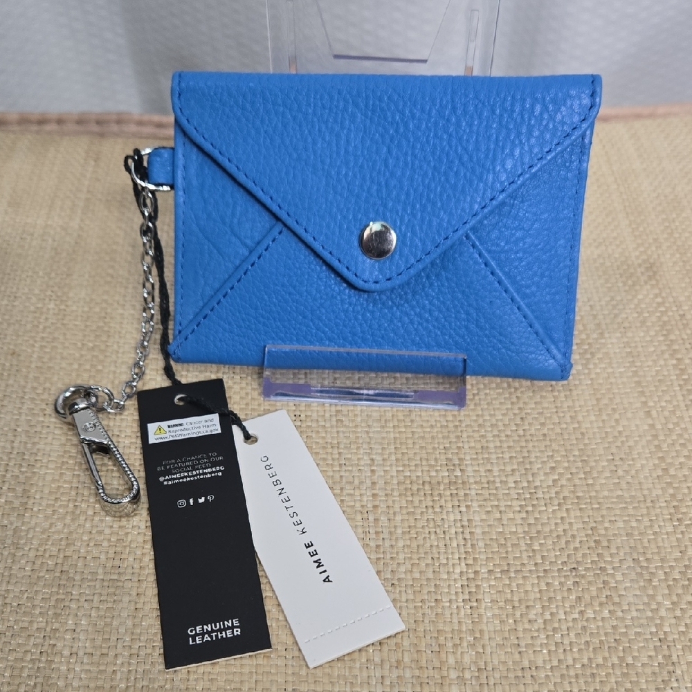 WEEKEND SALE! Aimee Kestenberg Blue Leather Envelope Card Holder with Chain